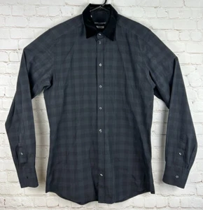DOLCE & GABBANA Gold Mens Button Dress Shirt Size 15 3/4 Black Plaid Italy 40 - Picture 1 of 7