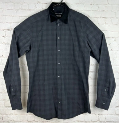 Camisa de vestir DOLCE & GABBANA dorada con botones para hombre talla 15 3/4 negra a cuadros Italia 40 Foto 1 de 4