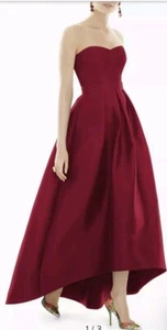 ALFRED SUNG Burgundy D699S Strapless Belted High/Low Asymmetric Ball-Gown 8R NEW - Bild 1 von 2