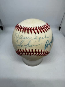 Warren Spahn Johnny Sain Signed Autographed Inscribed Rawlings ONL Baseball JSA - Picture 1 of 4