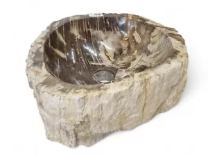 Wash Basin Petrified Wood Natural Stone Attachment Wash Bowl Bathroom Beige - Picture 1 of 4