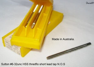 #6-32unc Sutton H.S.S. Thredflo short lead tap N.O.S. x 1 tap. Made in Australia - Picture 1 of 2