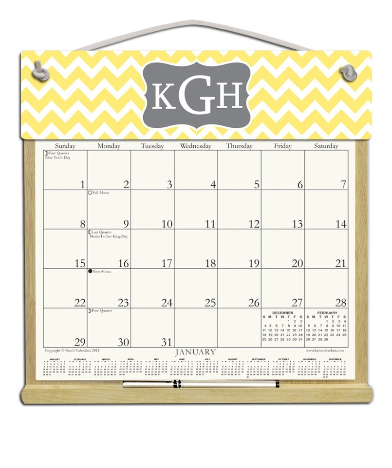MONOGRAM WOODEN REFILLABLE CALENDAR HOLDER - REFILLS AVAILABLE EVERY YEAR! - Image 1 of 1
