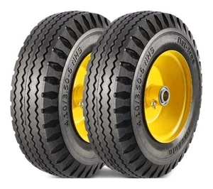 2 Pcs 4.10/3.50-6 Flat Free Tire Hand Truck/All Purpose Utility Tire on Wheel - Picture 1 of 9