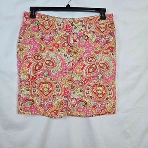 Charter Club Women Orange Pink Paisley Floral Print Linen Bright Office Skirt 14 - Picture 1 of 9