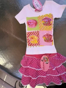 Boutique Haven Mädchen Cupcake Shirt und rosa und weiß gepunkteter Rock Gr. 4 Neu mit Etikett - Bild 1 von 5