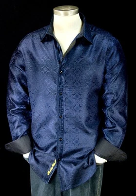 Robert Graham Noble Touch $598 Navy Tonal Silk Jacquard Limited Edition XL - Image 1 of 4