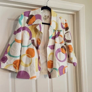 Transitions Fully Lined Linen Cropped Jacket Blazer Size Large 3/4 Sleeves  - Picture 1 of 5