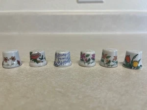 6 Beautifully Crafted Vintage Art Thimbles Painted Flowers and birds Rare - Picture 1 of 7