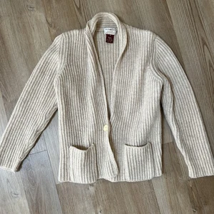 Cardigan Susan Bristol vintage 100% lana maglione a costine tasche neutro medio - Foto 1 di 7