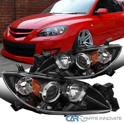 Fits 2004-2009 Mazda 3 4Dr Sedan Black Projector Headlights Left+Right Assembly Foto 1 de 4