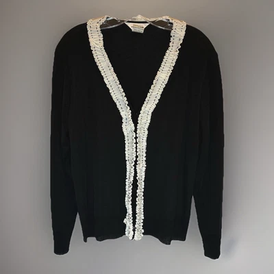 Exclusively Misook Cárdigan Chaqueta Mujer XL Negro Blanco Volantes Clásico Oficina Foto 1 de 4