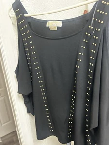 Michael Kors Black Cold Shoulder  Gold Studs P/L - Picture 1 of 4