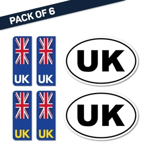 6x UK Car and Reg Plate Stickers for European Roads Travel Abroad Vehicle Decals - Picture 1 of 3