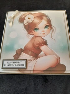 Nueva Tarjeta de Cumpleaños Hija Hecha a Mano Linda Niña Temática 8" X 8" - Imagen 1 de 5