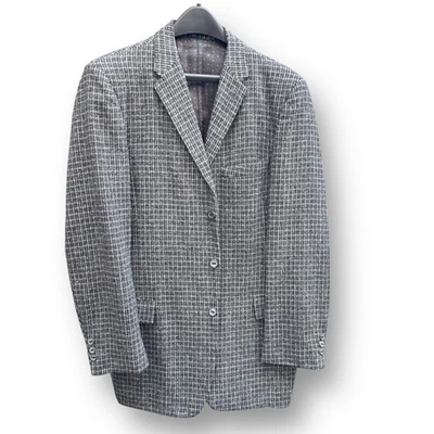 Abrigo deportivo de lana gris 39L de la década de 1960 a cuadros Star Clothing Co. 3 botones de colección Foto 1 de 4