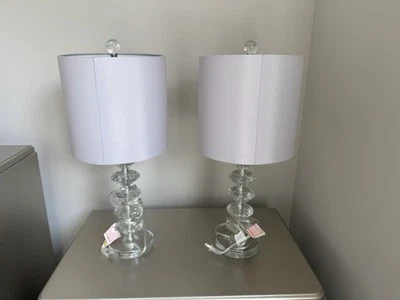 (2) Elegant, Chic, Modern Glass Table Lamps w/ Shades set  - Image 1 of 4