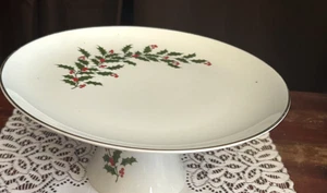 All The Trimming Christmas Holly Porcelean Japan Pedestal Cake Plate Stand - Picture 1 of 4
