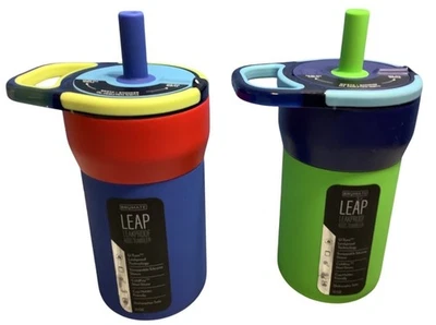 2 BruMate Leap Kids Tumbler 100% Leakproof 12 Oz Handle Blue Red Green Straw - Image 1 of 4