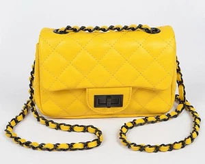 Cute Yellow Bag With Matte Gunmetal Color Chain - Picture 1 of 4