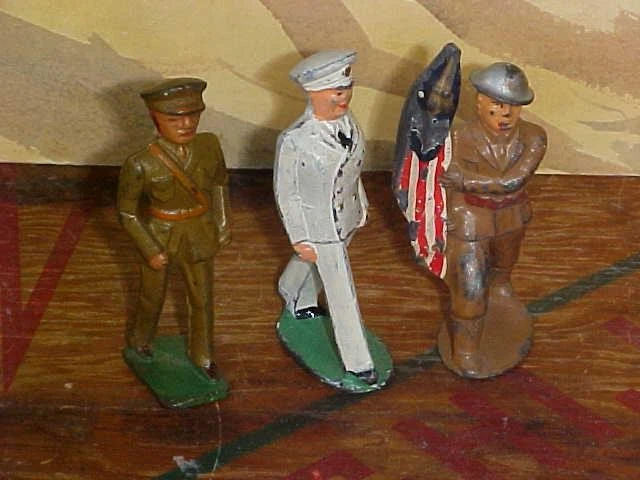 3 Toy Lead Soldiers LOT! Barclay Manoil ~ ARMY NAVY OFFICERS & FLAG BEARER~ - Image 1 of 1