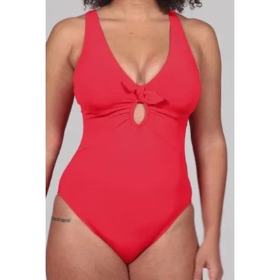Traje de baño Robin Piccone Ava cuello profundo corbata frontal de una pieza rojo talla 6 Foto 1 de 4