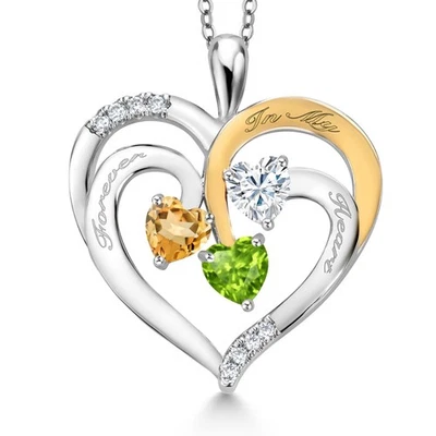 Rhodium Plated Pendant with Chain Citrine Moissanite (1.38 Cttw) - Image 1 of 3