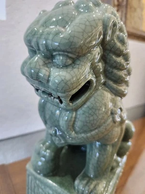 Vintage Foo Dog Crackle Celedon Green Glaze - Image 1 of 4