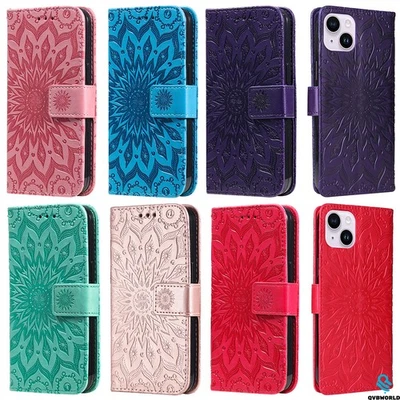 Phone Cover for iPhone 17 Pro 17 16E 16 15 Air Sunflower Embossing Wallet Case - Image 1 of 4