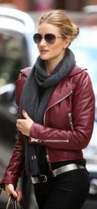 Women’s Genuine Lambskin Leather Jacket Burgundy Handmade Perfect Party Wear - Picture 1 of 6