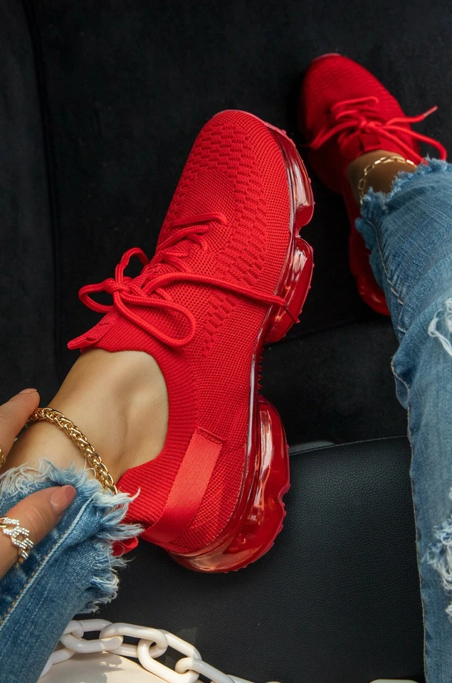 New Womens Slip-On Stretchy Knit Sock Casual Sneakers Air Bubble Cushion Lace Up - Image 1 of 1