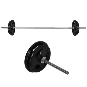 43kg - 198cm Barbell Bar Weight Set + 35kg Ez Grip Cast Iron Weight Plate - Picture 1 of 8
