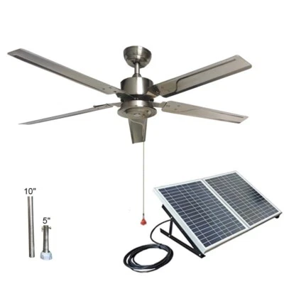 52" Stainless Steel Solar Ceiling Fan 40W Solar Panel For Porche Patio Gazebo - Image 1 of 4