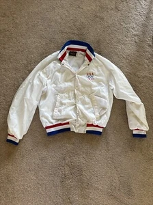 Vintage 1988 Team USA Olympics White Windbreaker Jacket Seoul Large Satin Bomber - Picture 1 of 8