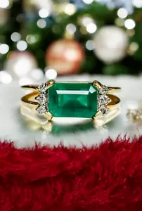 2.50 Carat Zambian Emerald Gold Ring Engagement Ring In 14k Solid Gold Gold Ring - Picture 1 of 2