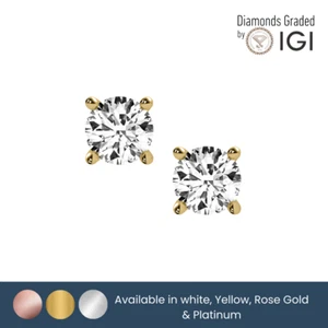 IGI 2.02 Carat FVS1 Round Cut Martini Lab Diamond Stud Earrings 18k Yellow Gold - Picture 1 of 4