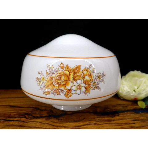 Vintage 1970s Glass Painted Floral Ceiling Light Fixture Cover Retro 70s Decor Cover