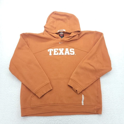 Nike Texas Longhorns Boys Sweater Large Orange White Spell Out Hooded Sweatshirt Cover