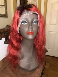 Rot Burgunder Ombré Schwarz Perücke Lace Front Frei Teil Wellig Lagenlook 24 cm - Bild 1 von 11