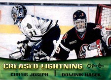 2001-02 O-Pee-Chee Creased Lightning Curtis Joseph Dominik Hasek #TC4