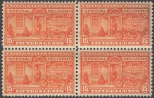 Scott # E 13 - US Block Of 4 -Special Delivery Motorcycle Deep Orange -MNH -1925 - Picture 1 of 1