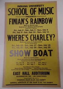 Tarjeta ventana teatro escuela de música Finians Rainbow Indiana U 22x14" circa años 50 - Imagen 1 de 3