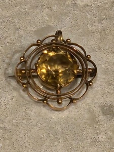 PIN BROCHE ANTIGUO ORO TOPACIO AHUMADO COLGANTE 9ct - Imagen 1 de 2