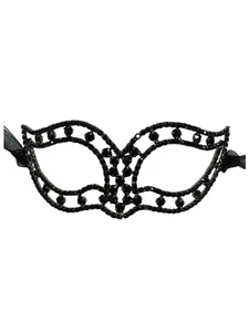 Wedding Crystal Black Bridal Rhinestone Laser Cut Masquerade Mask - Picture 1 of 4