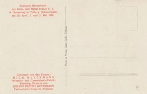 Cartolina pubblicità birra Weyermann Brauertag Triberg 1929 Brauerei 2406180 - Foto 1 di 2