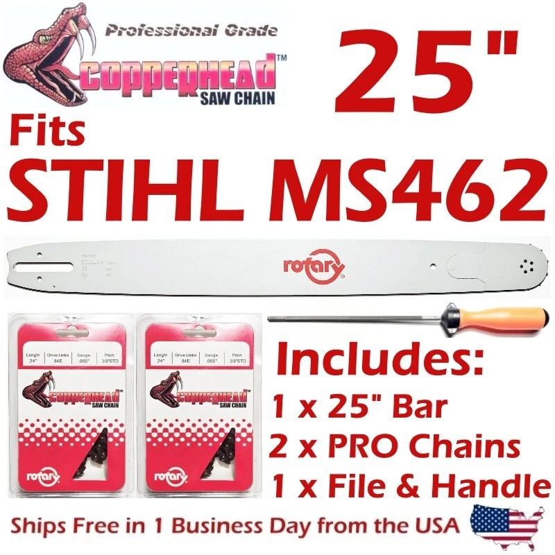 Barra COPPERHEAD 25", 2 cadenas PRO, lima PFERD y mango para sierras STIHL 046 - MS462 Foto 1 de 4