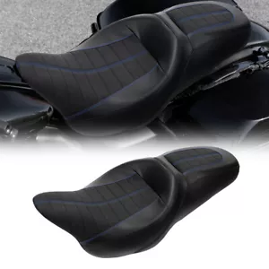Blue stitching Driver Passenger Seat Fits For Harley Touring Electra Glide 09-23 - Picture 1 of 7