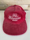 Vintage  Old Milwaukee Beer Red Corduroy Trucker Hat Adjustable Strap RARE