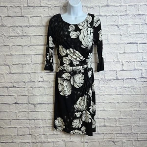 White House Black Market Dress Womens Size 4 Black White Floral Midi - Picture 1 of 20