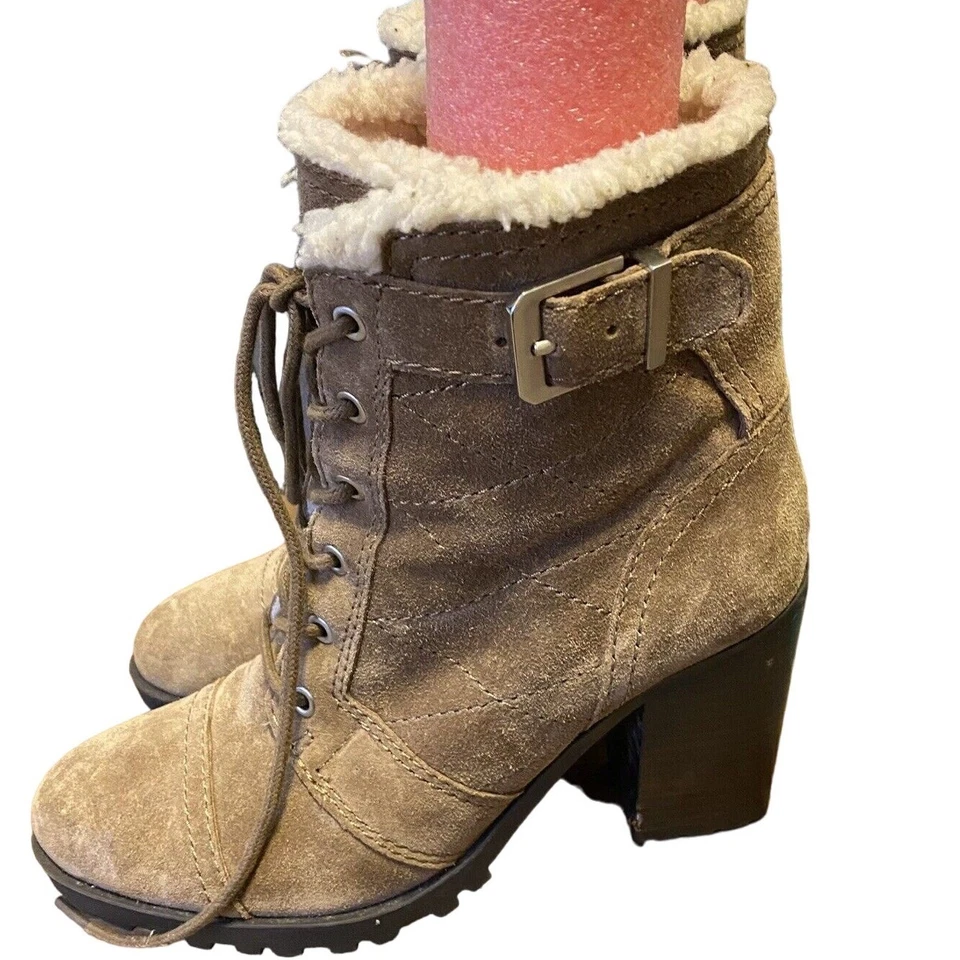 Botines Ivanka Trump Tacones de Encaje con Cremallera Lateral Cuero Marrón Piel Sintética Dama 6.5 Foto 1 de 4